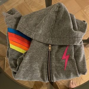 Aviator nation KIDS BOLT CHEVRON 5 ZIP HOODIE HEATHER/NEON RAINBOW size 10